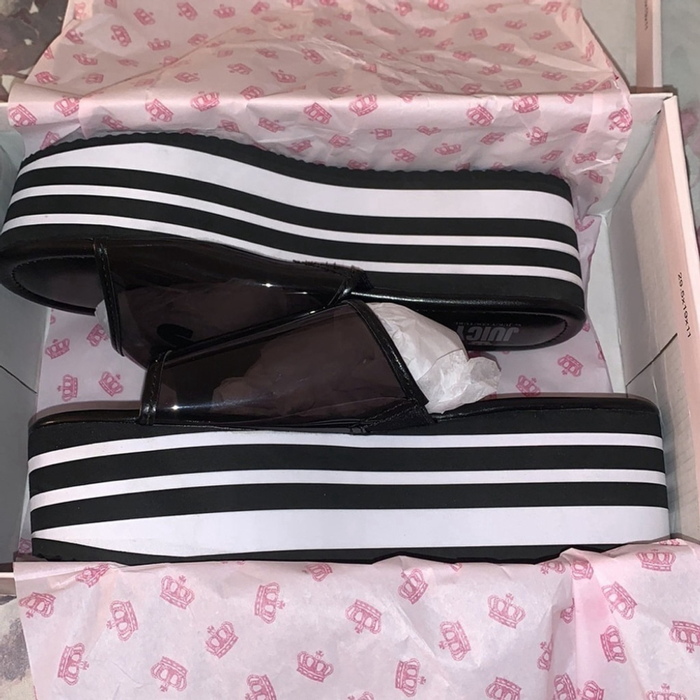 Juicy Couture Y2K 90’s Black White Stripe Chunky Platform Sandal NIB Size 9 - Picture 9 of 11